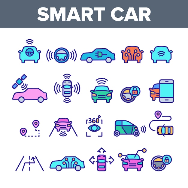 Smart Car Elements Icons Set 