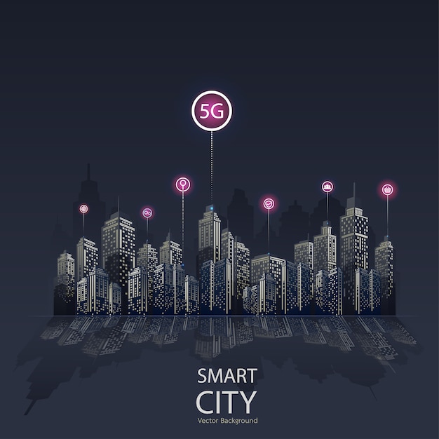 Smart city 5g icon background