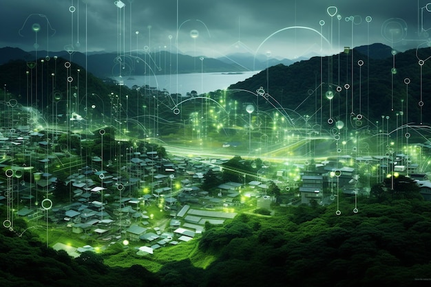 Smart city connection dot point connect with line network technology metaverse concept Big data