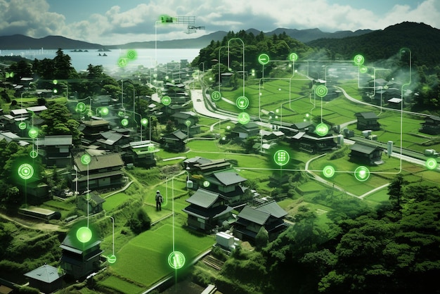 Smart city connection dot point connect with line network technology metaverse concept Big data