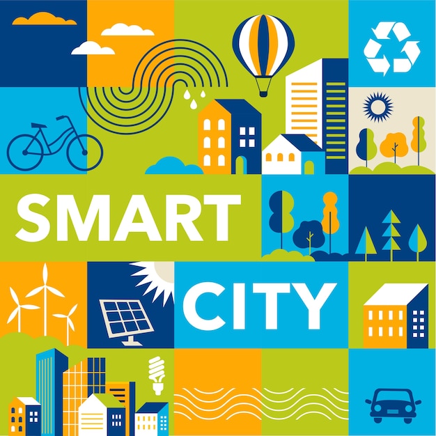 Smart city flat style background