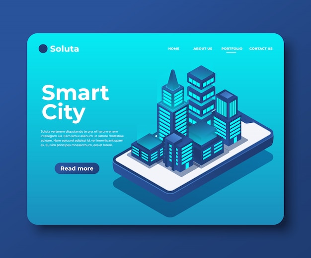 Smart city or intelligent building isometric banner for landing page