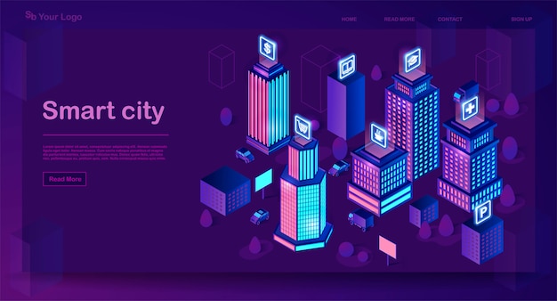 Smart city isometric architecture concept