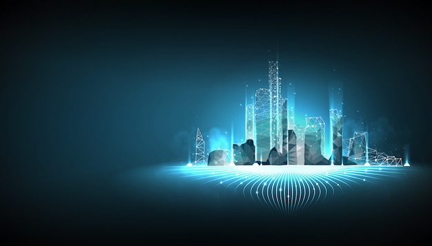 Smart city wireframe on blue background