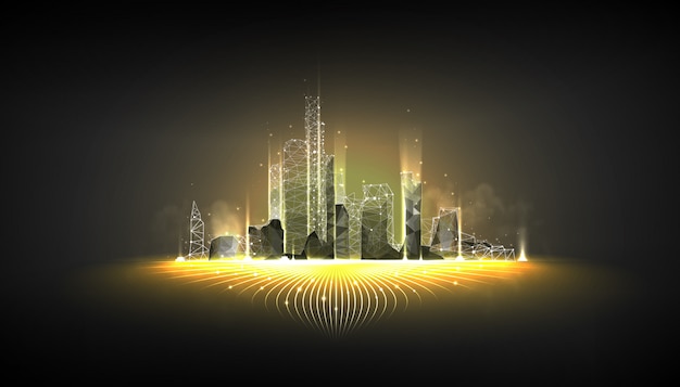 Smart city wireframe on dark background