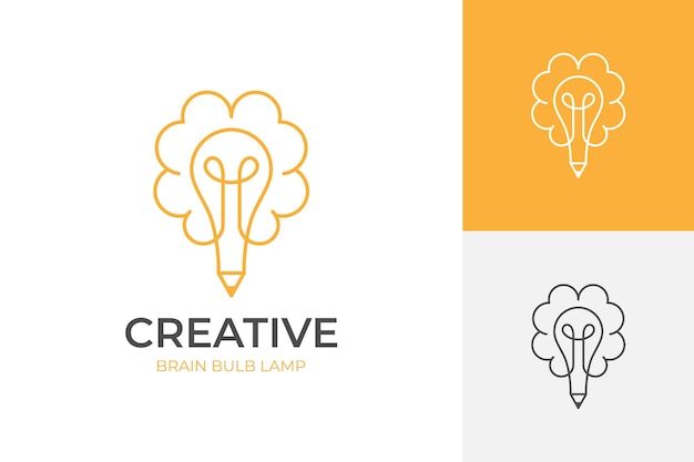 Smart Creative idea pencil logo element with brain icon symbol for inspiration student study education creative design agency logo