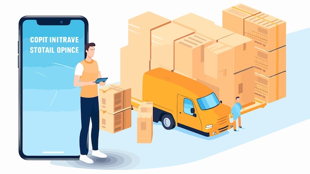 Vector smart delivery concept man standing in warehouse