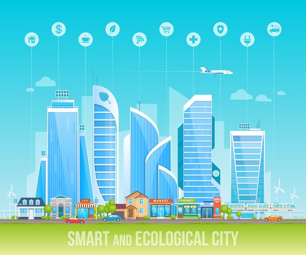 Smart and ecological friendly city Cityscape urban landscape