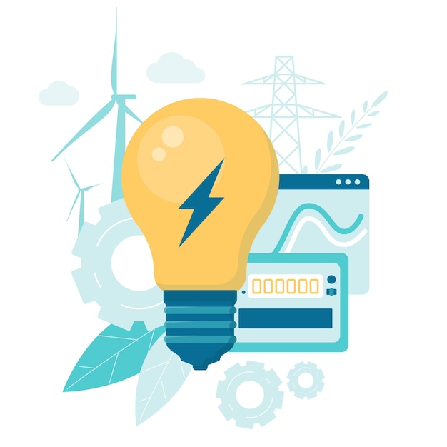 Smart energy consumption concept Flat Cartoon Vector Illustration