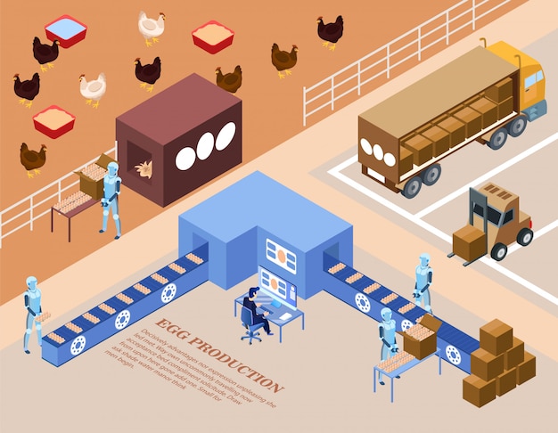 Smart Farm Egg Production Isometric Flat.