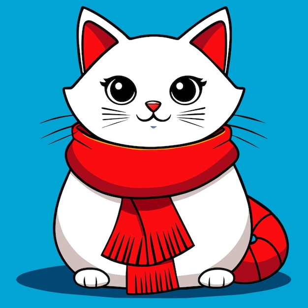 smart fluffy cat entirely with paws with a scarf around his neck vector illustration