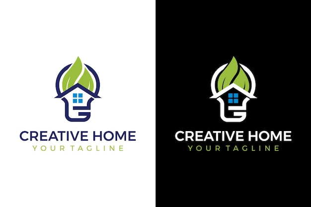 Smart Green House Logo design Bulb Home with Leaf Logo Design