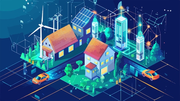 Vector smart grid virtual battery vector illustration