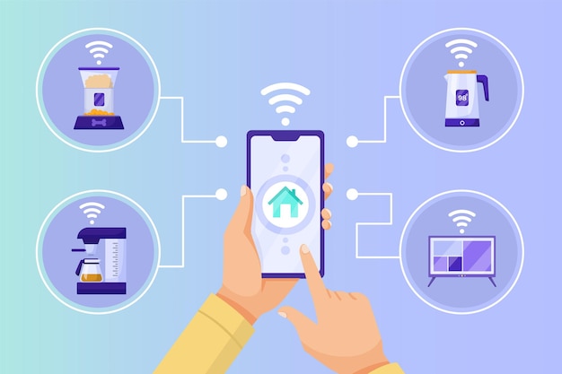 Vector smart home control concept with phone vector illustration