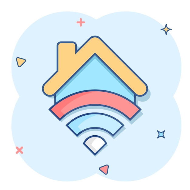 Smart home icon in comic style House control vector cartoon illustration pictogram Smart home business concept splash effect