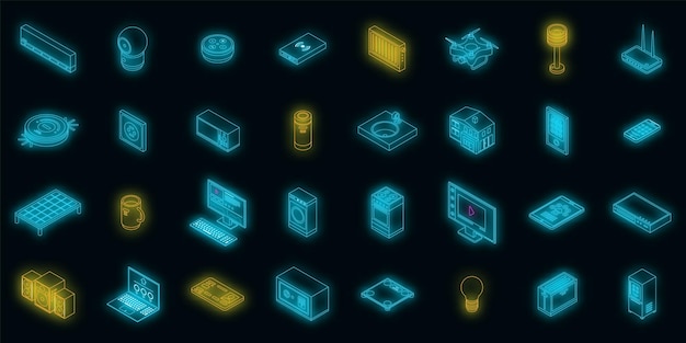 Smart home icons set vector neon