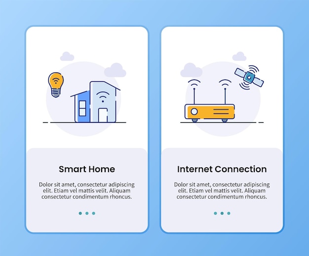 Smart home and internet connection onboarding template for mobile ui app design vector illustration