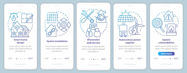 Smart home onboarding mobile app page screen vector template. Home automation system design and service. Walkthrough website steps with linear illustrations. UX, UI, GUI smartphone interface concept