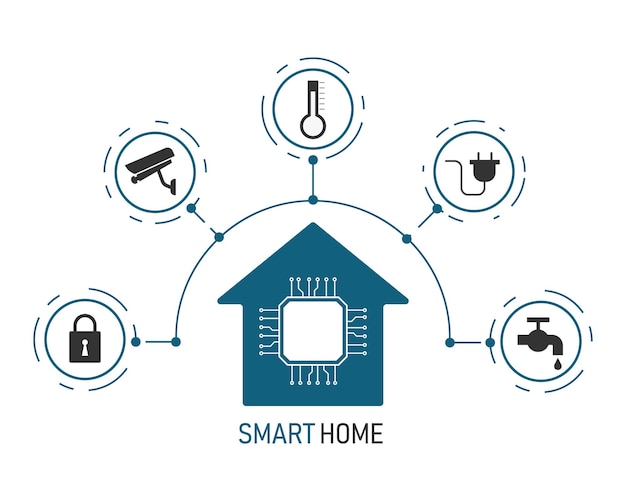 Vector smart home technology with icon element automation assistant in house symbol.