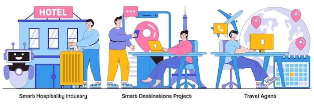 Smart Hospitality Industry Smart Destinations Project Travel Agent Service with People Characters Illustrations Pack