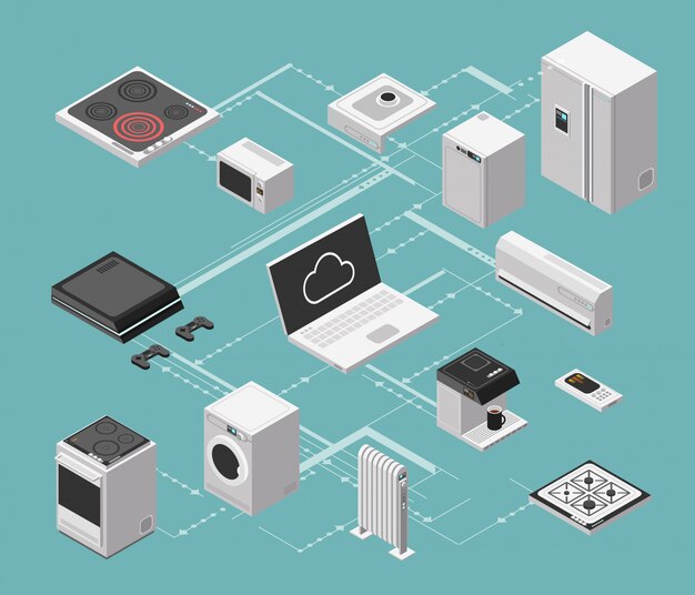 Vector smart house and electrical control isometric  with domestic appliances 