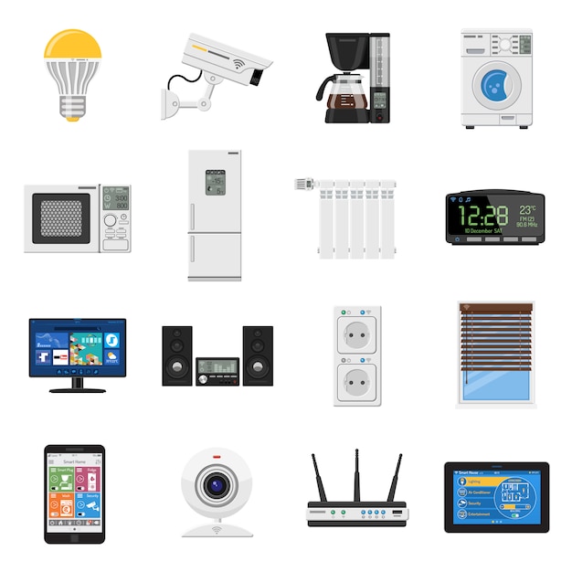 Smart House and internet of things flat icons set