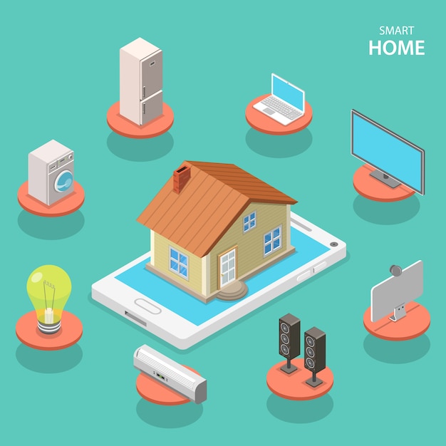 Vector smart house isometric flat vector concept. 