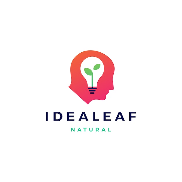 Smart human head think bulb leaf idea logo icon