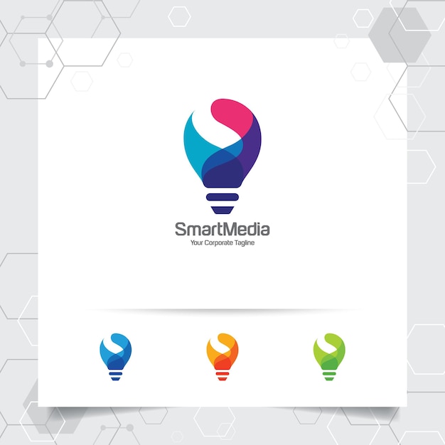 Vector smart idea logo design of the letter s on the bulb or lamp icon with modern colorful style