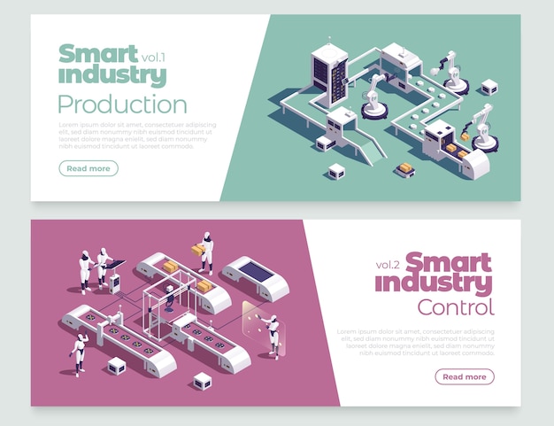 Smart industry banners in isometric view