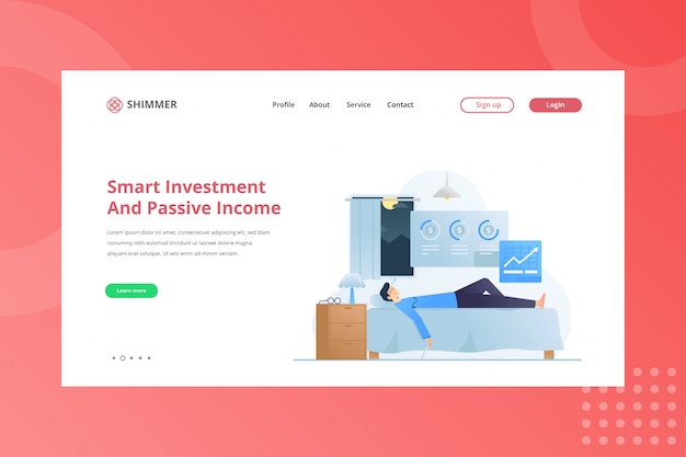 Smart investment and passive income illustration for working from home concept on landing page