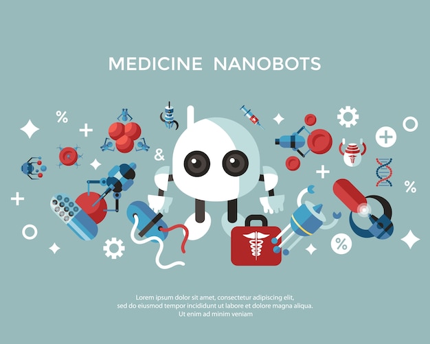 Smart medical nano robot implants icons collection