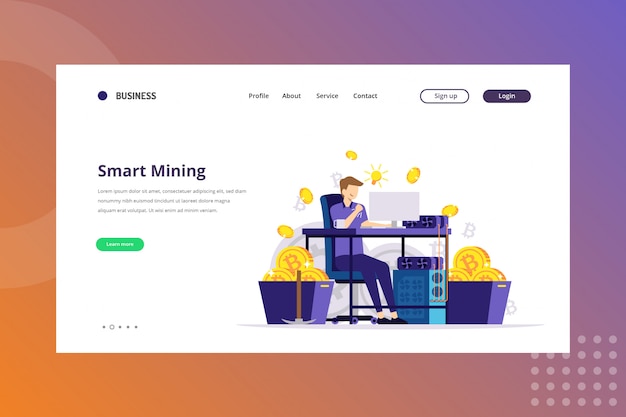 Smart mining illustration for cryptocurrency concept on landing page