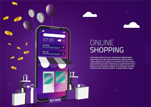 Smart modern 3d mobile online shopping poster