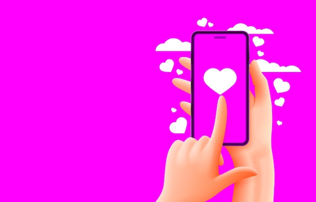 Smart phone app service, like heart action online, people social. Vector illustration