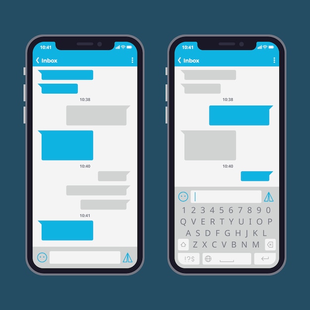 Smart phone with text message bubbles and keyboards vector template