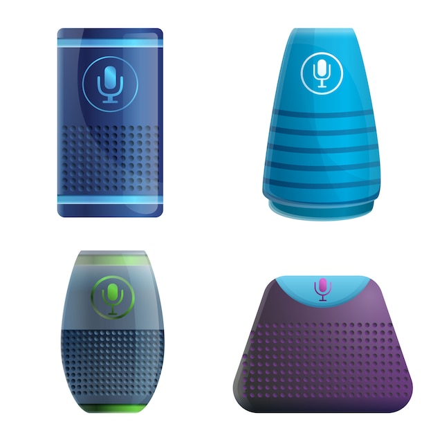 Vector smart speaker set, cartoon style