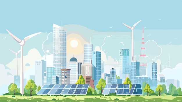 Smart Sustainable Modern Eco City Vector Illustration