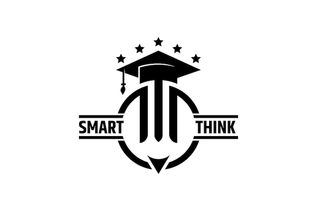 Smart think logo toga and pencil with five stars decoration great for education school university and science