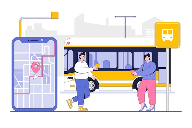 Vector smart transportation concept with person tracking public bus routes