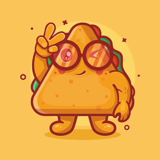 smart triangle sandwich food character mascot with peace sign hand gesture isolated cartoon