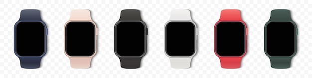 Smart watch collection with blank screen on a transparent background