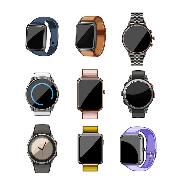 Vector smart watch set cartoon vector illustration