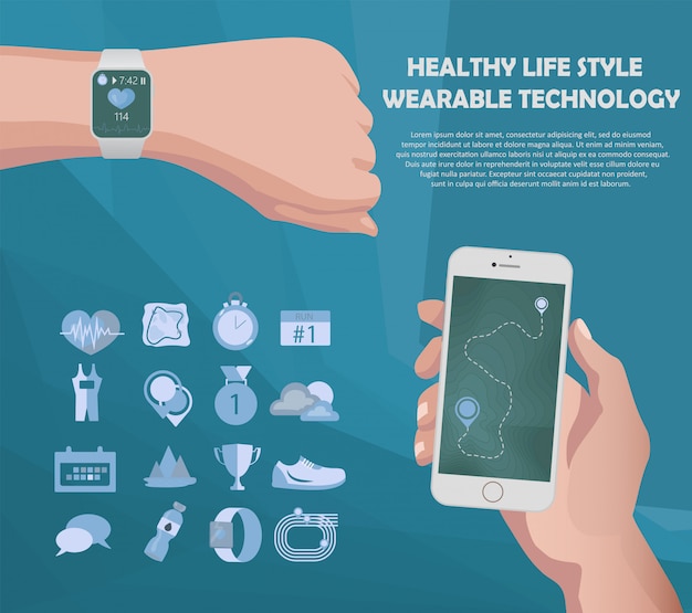 Vector smart watch and smartphone fitness