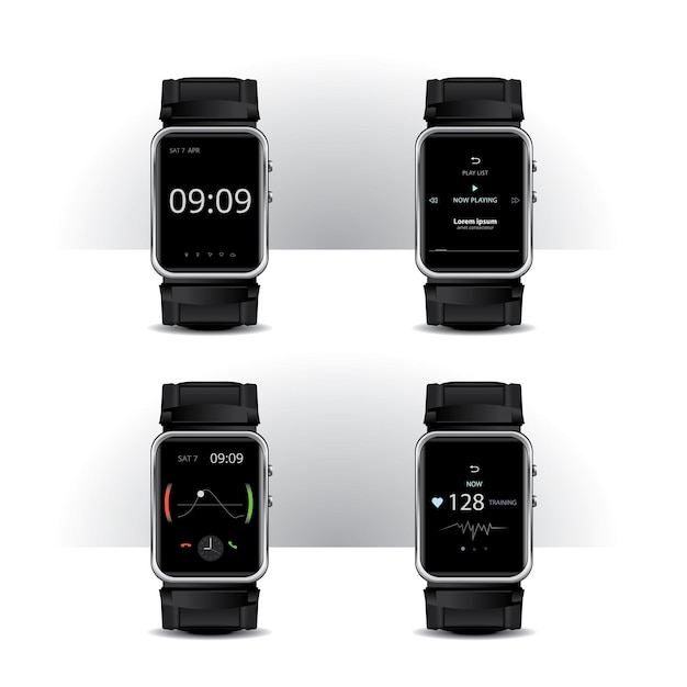 Smart Watch with Digital Display Set Illustration