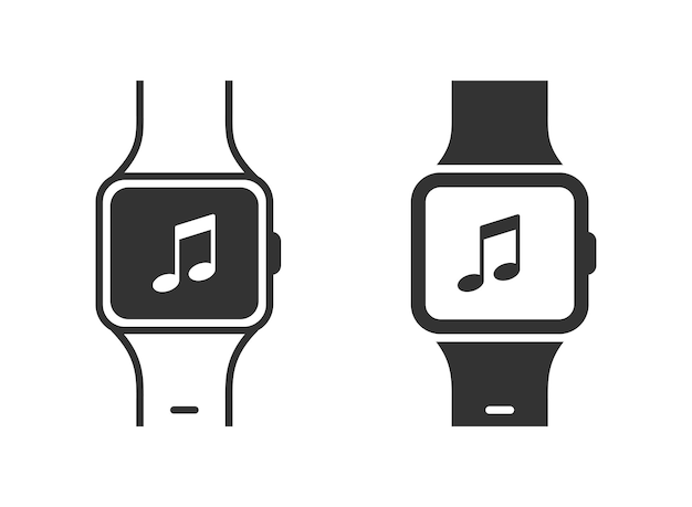 Smart watch with musical note Flat vector illustration