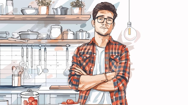 Smart Young Man Standing in Kitchen Portrait Shot