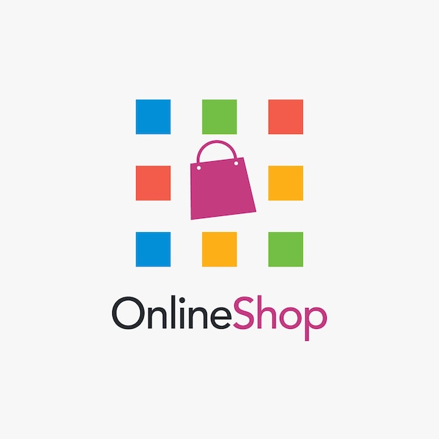 Smartphone app icon and bag for online shopping logo design