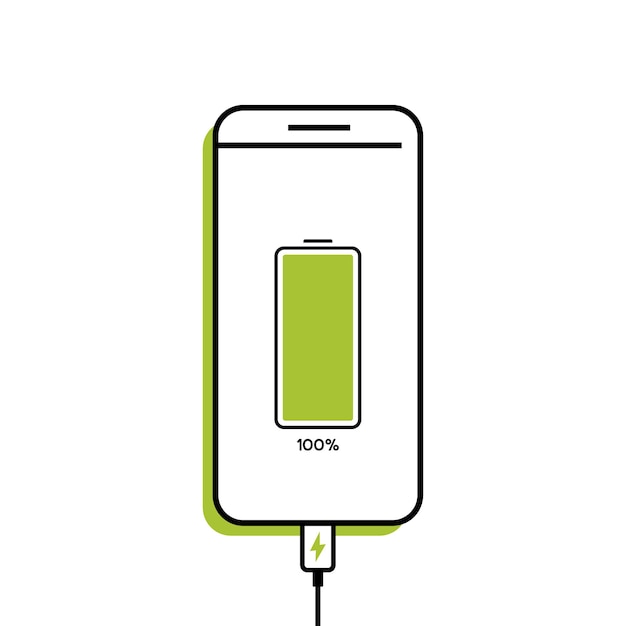 Smartphone battery charging process Fully charged battery smartphone Battery charge level indicators Vector Illustration