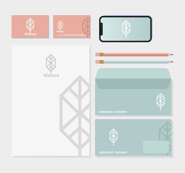 smartphone and bundle of mockup set elements in gray illustration design